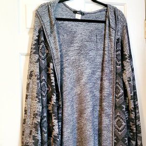 Gray Hooded Lightweight Cardigan 3X